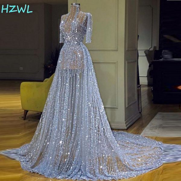 sky blue bling bling prom dresses see through high neck half long sleeves sequined evening gowns sweep train robe de soiree, Black
sky blue bling bling prom dresses see through high neck half long sleeves sequined evening gowns sweep train robe de soiree, Black