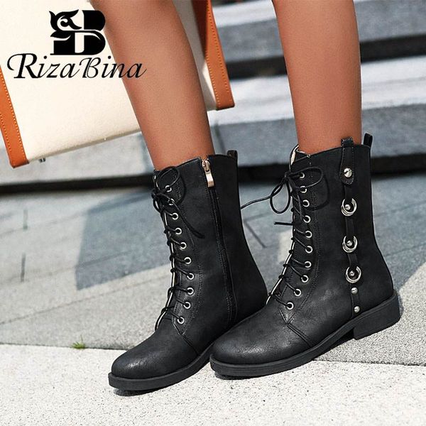 rizabina winter women mid calf boots fashion cross strap simple side zipper shoes women rivets round toe footwear size 32-43, Black
rizabina winter women mid calf boots fashion cross strap simple side zipper shoes women rivets round toe footwear size 32-43, Black
