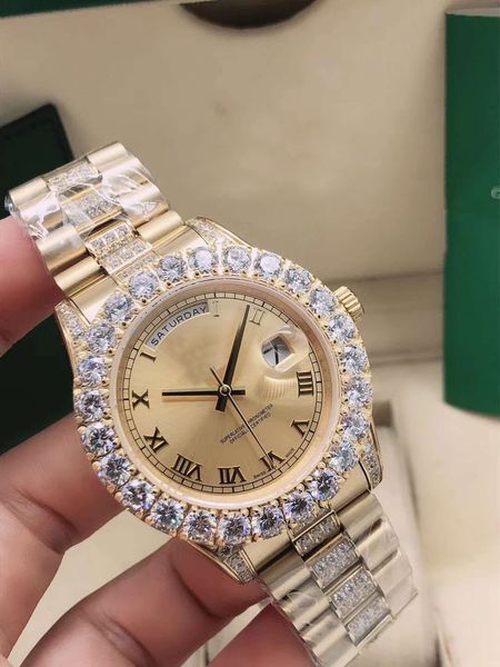 new steel quality daydate mens mechanical stainless 316l steel 44mm automatic movement watch luxury diamond watches gold006 wristwatches, Slivery;brown
new steel quality daydate mens mechanical stainless 316l steel 44mm automatic movement watch luxury diamond watches gold006 wristwatches, Slivery;brown