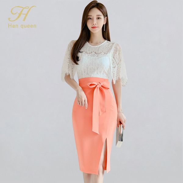 h han queen 2 pieces suits women summer o-neck lace shirt & lace-up split sheath bodycon pencil skirt korean occupation set, White
h han queen 2 pieces suits women summer o-neck lace shirt & lace-up split sheath bodycon pencil skirt korean occupation set, White