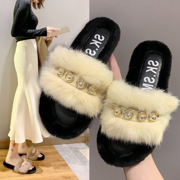 new autumn fur slippers women shoes woman winter slippers female plush rivet pearl ins fashion furry slides plus size, Black
new autumn fur slippers women shoes woman winter slippers female plush rivet pearl ins fashion furry slides plus size, Black
