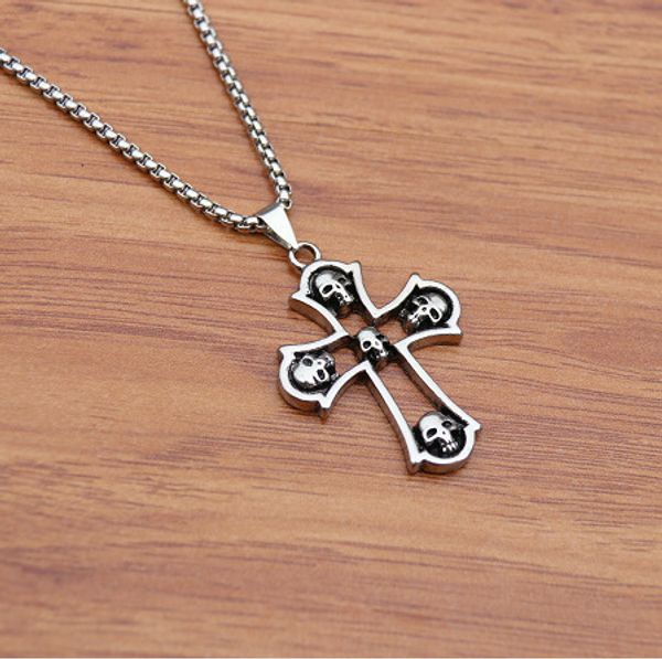 skeleton ghost cross pendant titanium steel stainless steel necklace male student hip-hop punk classic vintage choker chain, Silver 
skeleton ghost cross pendant titanium steel stainless steel necklace male student hip-hop punk classic vintage choker chain, Silver