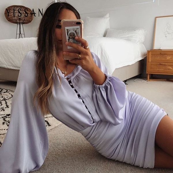 casual dresses yissang bandage button satin dress women ruched deep v neck long puff sleeve bodycon warp elegant mini party, Black;gray
casual dresses yissang bandage button satin dress women ruched deep v neck long puff sleeve bodycon warp elegant mini party, Black;gray