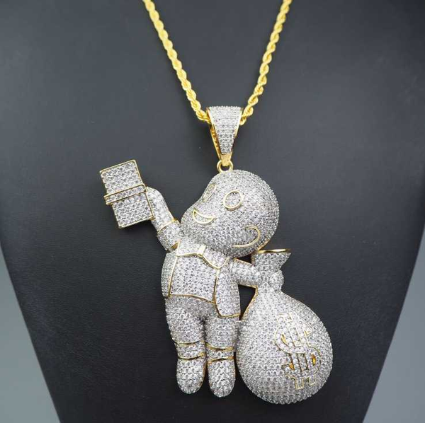 pendant necklaces product heavy industry zircon inlay bag purse villain european and american hip-hop exaggerated large men's necklace, Silver 
pendant necklaces product heavy industry zircon inlay bag purse villain european and american hip-hop exaggerated large men's necklace, Silver