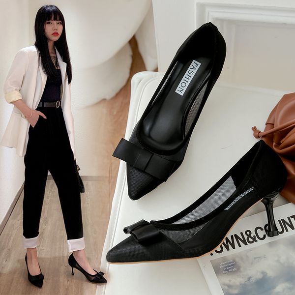 dress shoes bow-tie breathable air mesh woman pumps mature office thin high heels women sandals pointed toe shallow mujer bombas, Black
dress shoes bow-tie breathable air mesh woman pumps mature office thin high heels women sandals pointed toe shallow mujer bombas, Black