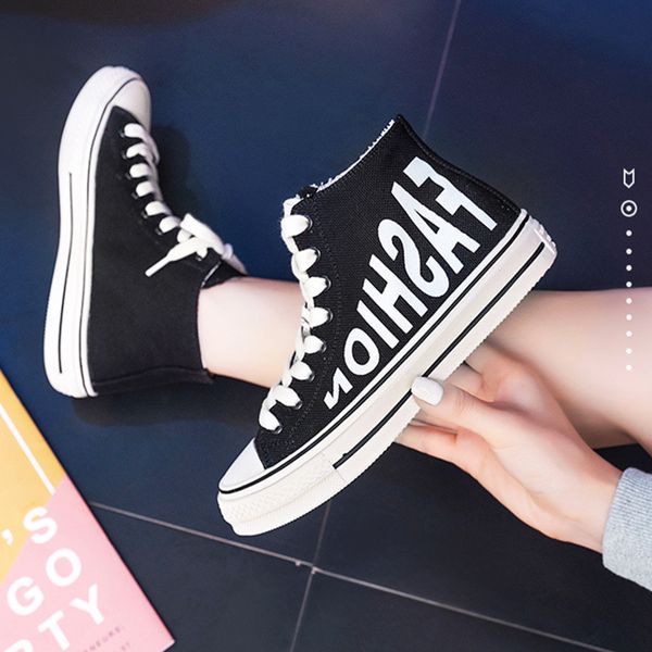 high-canvas casual women's shoes letters stitching canvas shoes autumn flat bottom women's new autumn ladies sneakers, Black 
high-canvas casual women's shoes letters stitching canvas shoes autumn flat bottom women's new autumn ladies sneakers, Black
