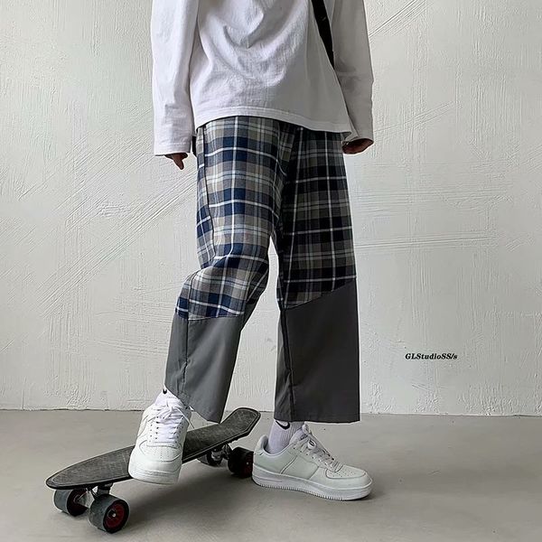 men's pants stitching plaid casual straight loose korean style trendy wide-leg cropped trousers summer hip-hop tide brand, Black
men's pants stitching plaid casual straight loose korean style trendy wide-leg cropped trousers summer hip-hop tide brand, Black