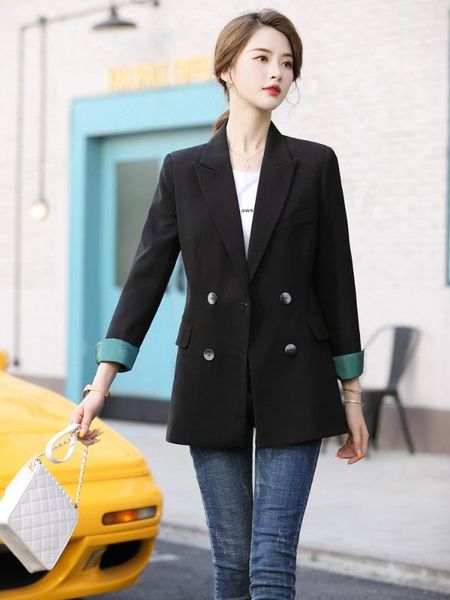 spring fall fashion ladies black blazer women outerweaer jackets coat office work wear clothes double breasted, White;black
spring fall fashion ladies black blazer women outerweaer jackets coat office work wear clothes double breasted, White;black