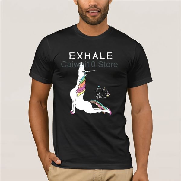 100% cotton men's t-shirt unicorn exhale farting rainbow funny yoga fashion summer t-shirt men