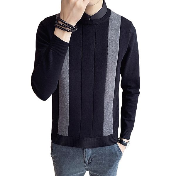 2020 new handsome striped fake two-piece sweater men's casual sweater korean version of the trend of personality thick winter, White;black
2020 new handsome striped fake two-piece sweater men's casual sweater korean version of the trend of personality thick winter, White;black