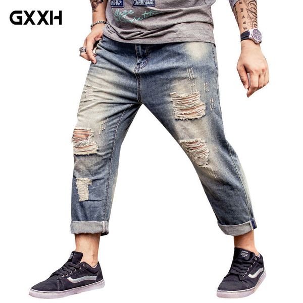 tide brand large size loose elastic men's nine-point jeans spring and autumn cat must wear white hole worn old jeans size s-8xl, Blue
tide brand large size loose elastic men's nine-point jeans spring and autumn cat must wear white hole worn old jeans size s-8xl, Blue