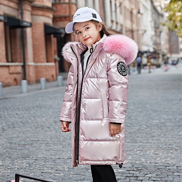 

fashion brand girl clothes warm down jacket children coat parka real fur kids teenager thickening outerwear cold winter -30 200921, Blue;gray