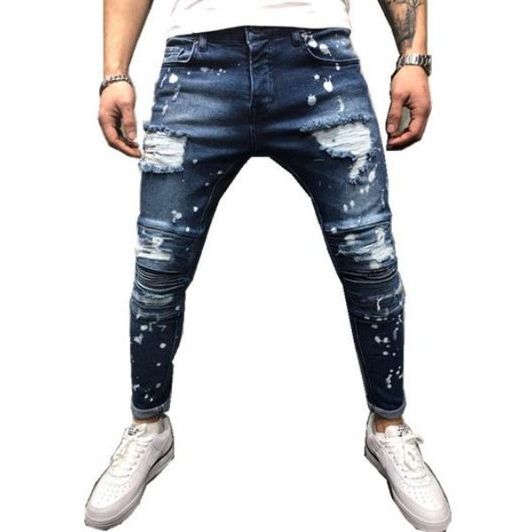 men's painted skinny2 slim fit straight ripped distressed pleated knee patch denim pants stretch jeans, Blue
men's painted skinny2 slim fit straight ripped distressed pleated knee patch denim pants stretch jeans, Blue