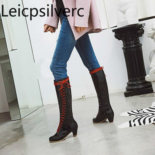 women's boots new winter fashion belt buckle color matching round head zipper mid heel high tube women's shoes 34-39 4cm high, Black
women's boots new winter fashion belt buckle color matching round head zipper mid heel high tube women's shoes 34-39 4cm high, Black