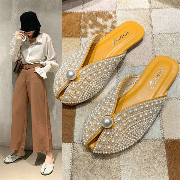 2020 summer new style pearl baotou half drag girl korean sweet fairy style flat sandals and slippers women, Black
2020 summer new style pearl baotou half drag girl korean sweet fairy style flat sandals and slippers women, Black