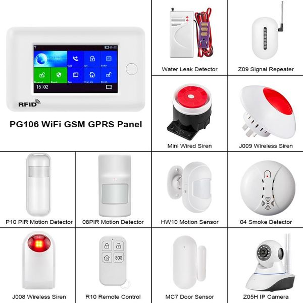 alarm systems fuers pg106 wifi gsm 3g system home security pir motion detector wireless door/window sensor smoke
alarm systems fuers pg106 wifi gsm 3g system home security pir motion detector wireless door/window sensor smoke