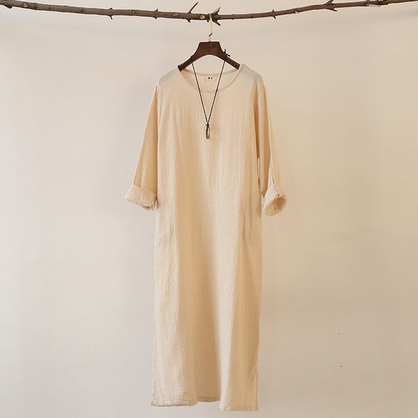 casual dresses fashion vestidos 2021 spring women dress long sleeve o neck cotton linen split solid maxi femme robe, Black;gray 
casual dresses fashion vestidos 2021 spring women dress long sleeve o neck cotton linen split solid maxi femme robe, Black;gray
