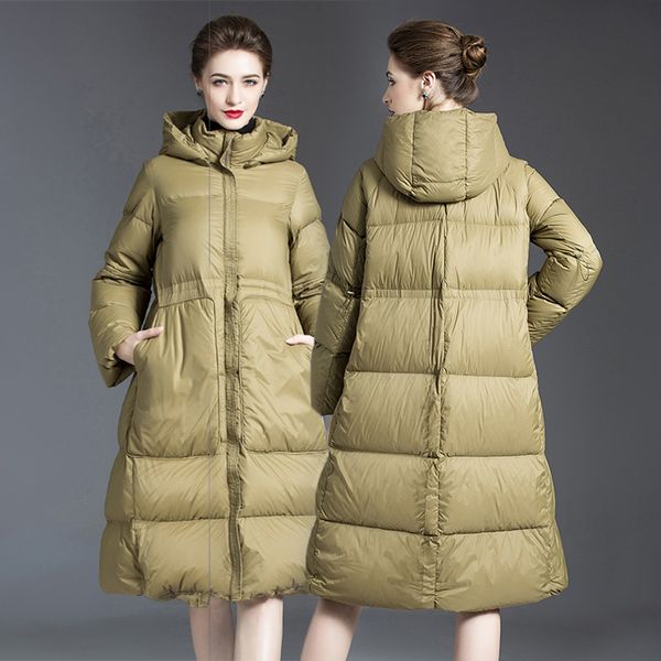women's winter runway down coats hooded collar long sleeves front pockets white duck down fashion casual long outerwear overcoat parkas, Black
women's winter runway down coats hooded collar long sleeves front pockets white duck down fashion casual long outerwear overcoat parkas, Black