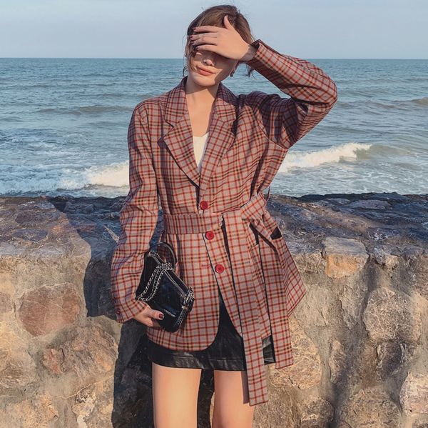 2020 spring and autumn new youth popular british ladies belt waist small suit fashion casual slim plaid jacket coat purple s-xl, White;black
2020 spring and autumn new youth popular british ladies belt waist small suit fashion casual slim plaid jacket coat purple s-xl, White;black