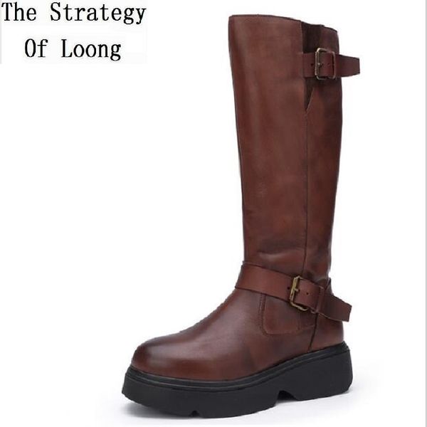 winter retro simple women genuine leather long boots lady metal belt buckle plush inside botas ladies knee high boots 191028, Black
winter retro simple women genuine leather long boots lady metal belt buckle plush inside botas ladies knee high boots 191028, Black
