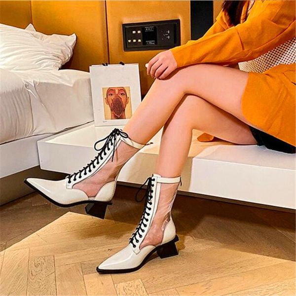 fashion pointed women's high-heeled boots straps mesh gauze thick heeled high-heeled boots spring and autumn women, Black
fashion pointed women's high-heeled boots straps mesh gauze thick heeled high-heeled boots spring and autumn women, Black