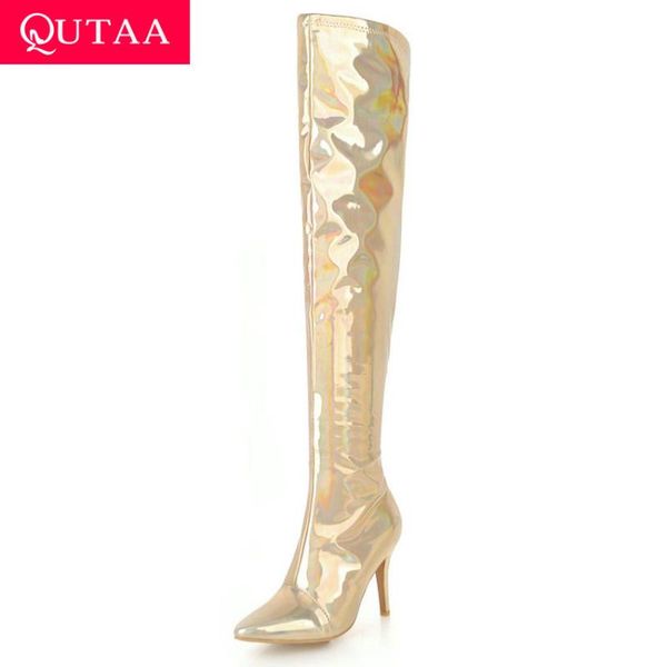 boots qutaa 2021 women over the knee high gold pointed toe warm plush patent leather zipper winter ladies shoes size 34-43, Black
boots qutaa 2021 women over the knee high gold pointed toe warm plush patent leather zipper winter ladies shoes size 34-43, Black