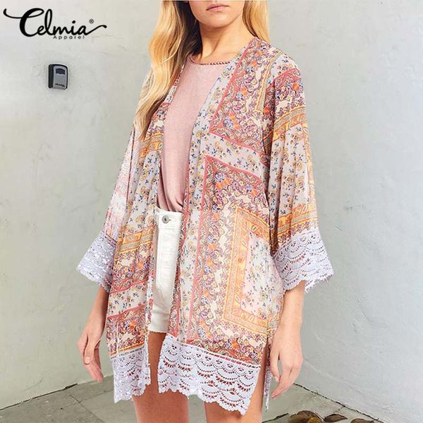 women's blouses & shirts women lace patchwork kimono cardigans celmia bohemian summer beach cover up loose print blouse chiffon casual, White
women's blouses & shirts women lace patchwork kimono cardigans celmia bohemian summer beach cover up loose print blouse chiffon casual, White
