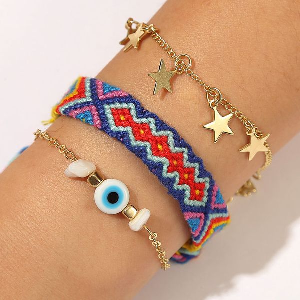 3pcs/set ethnic style handmade cotton rope weave charm bracelets for women fashion boho gold star chain bracelet beach jewelry, Golden;silver
3pcs/set ethnic style handmade cotton rope weave charm bracelets for women fashion boho gold star chain bracelet beach jewelry, Golden;silver