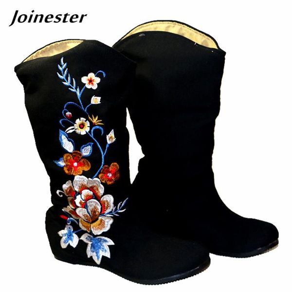 spring/autumn floral embroidered cotton fabric flat casual boots vintage mid-calf slip-on women shoe round toe rubber sole, Black
spring/autumn floral embroidered cotton fabric flat casual boots vintage mid-calf slip-on women shoe round toe rubber sole, Black
