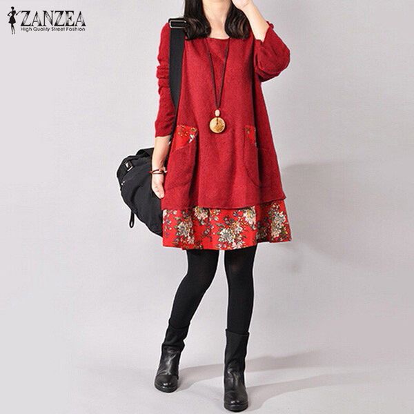 zanzea 2020 autumn winter women vintage floral print dress female casual loose long sleeve pockets mini vestidos plus size 4xl, Black;gray
zanzea 2020 autumn winter women vintage floral print dress female casual loose long sleeve pockets mini vestidos plus size 4xl, Black;gray