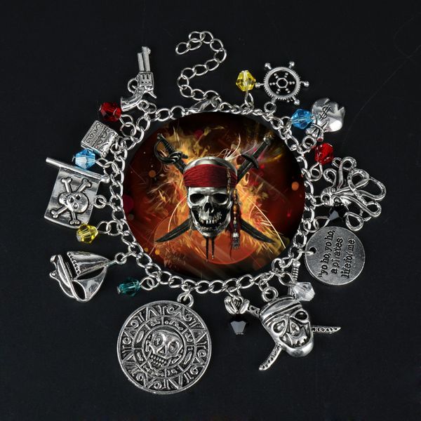 link, chain captain jack skull skeleton pendants bangles bracelets for woman accessories wristbands, Black
link, chain captain jack skull skeleton pendants bangles bracelets for woman accessories wristbands, Black