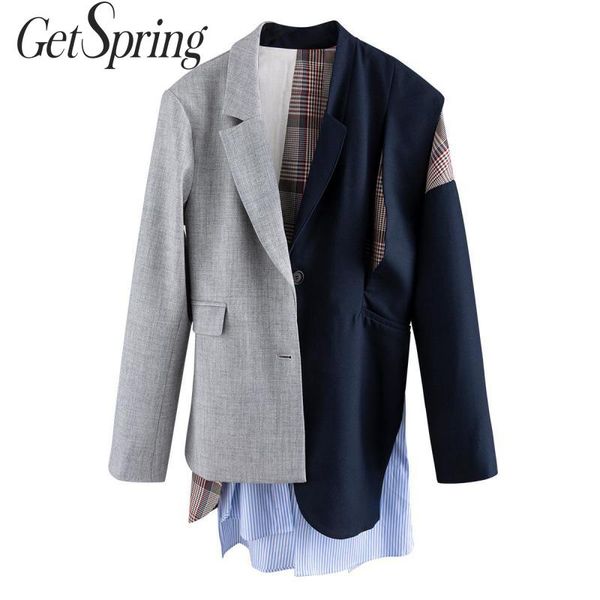 getspring women blazer patchwork long sleeve ladies blazer coat irregular women's suit jacket loose long suit coat spring 2020, White;black
getspring women blazer patchwork long sleeve ladies blazer coat irregular women's suit jacket loose long suit coat spring 2020, White;black
