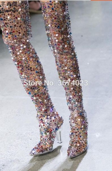 qianruiti fashion runway rinestione studs pvc thigh high boots women colorful crystal clear overknee boots persperx spike heels, Black
qianruiti fashion runway rinestione studs pvc thigh high boots women colorful crystal clear overknee boots persperx spike heels, Black