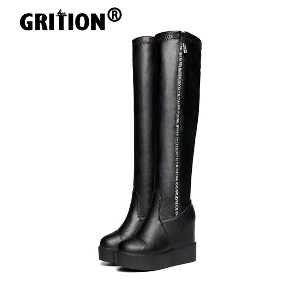 grition women knee high boots platform heels increase height slope heel elasticity side zipper winter shoes plus velvet new 2020, Black
grition women knee high boots platform heels increase height slope heel elasticity side zipper winter shoes plus velvet new 2020, Black