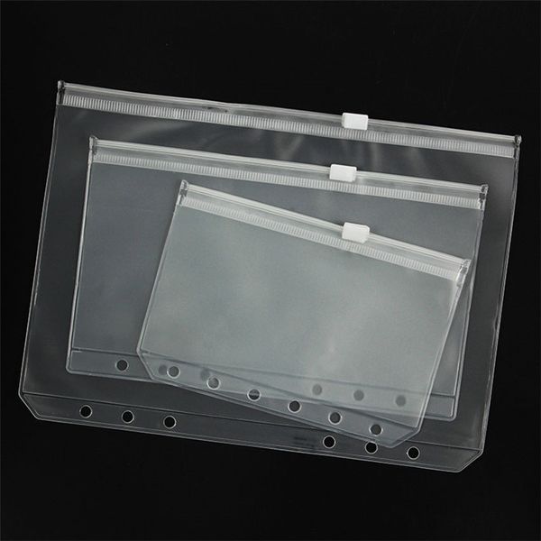 A5/a6/a7 Pvc Binder Clear Zipper Storage Bag 6 Hole Waterproof Stationery Bags Office Travel Portable Document Sack
