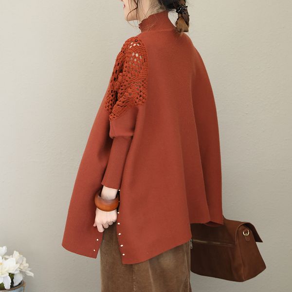 2020 female new spring orignal design plus size solid color bat sleeve high collar fashion hook flower stitching knit, White;black
2020 female new spring orignal design plus size solid color bat sleeve high collar fashion hook flower stitching knit, White;black