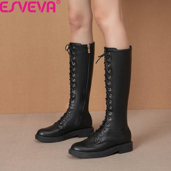 esveva 2021 square low heel pu leather women shoes casual round toe lace up zipper fashion ladies knee high boots big size 34-43, Black
esveva 2021 square low heel pu leather women shoes casual round toe lace up zipper fashion ladies knee high boots big size 34-43, Black