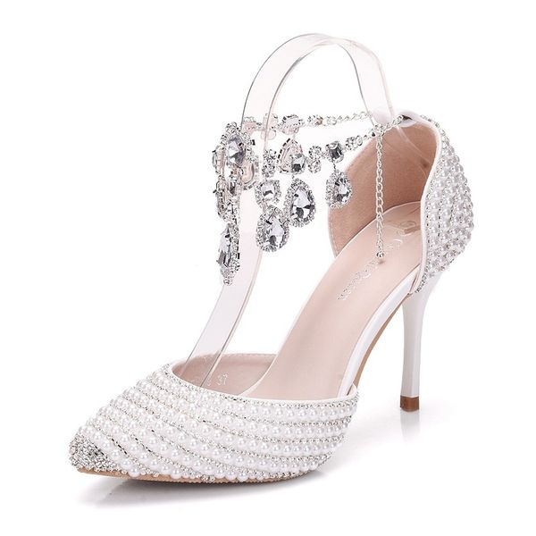 women sandals wedding party pu rhinestones buckle strap 9.5cm thin high heels pointed toe sandal women shoes 2020 size 35-42, Black
women sandals wedding party pu rhinestones buckle strap 9.5cm thin high heels pointed toe sandal women shoes 2020 size 35-42, Black