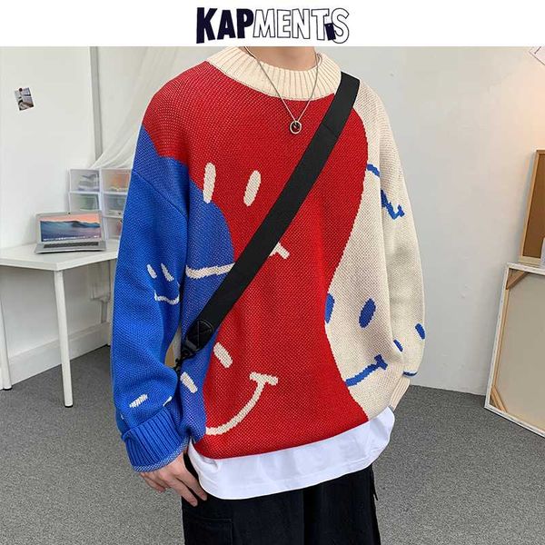 kapments men smile patchwork wool sweater pullover 2020 mens japanese streetwear knitted sweater male harajuku winter sweaters, White;black
kapments men smile patchwork wool sweater pullover 2020 mens japanese streetwear knitted sweater male harajuku winter sweaters, White;black