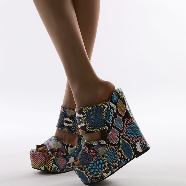 sandale ete femme 16cm heeled sandals fashion snake print wedge shoes women platform sandals ladies slippers summer slippers, Black
sandale ete femme 16cm heeled sandals fashion snake print wedge shoes women platform sandals ladies slippers summer slippers, Black