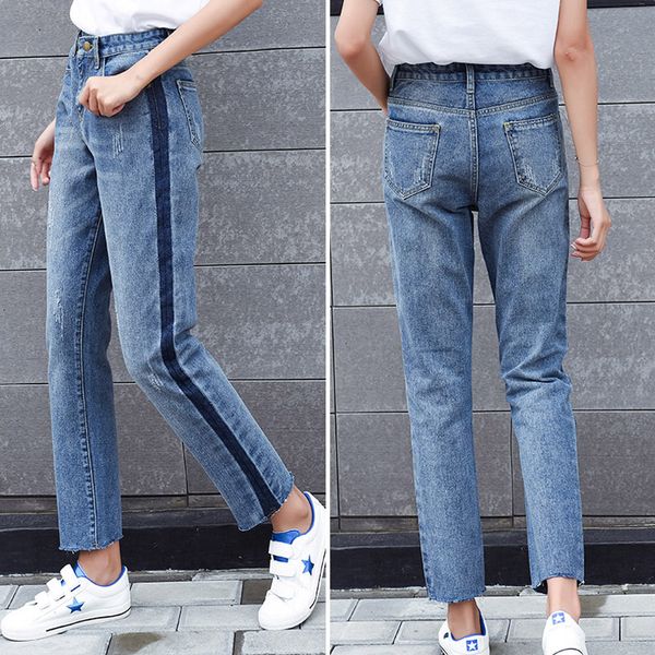 2020 new side panelled stitching pants high waist jeans ankle-length pants women fashion preppy style sweet student, Blue
2020 new side panelled stitching pants high waist jeans ankle-length pants women fashion preppy style sweet student, Blue