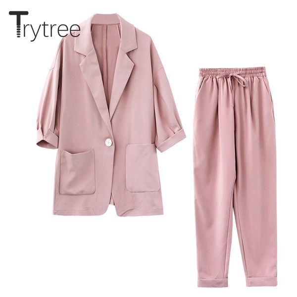 women's tracksuits trytree summer autumn women two piece set solid office lady button coat + pants pockets elastic waist suit casual 2, Gray
women's tracksuits trytree summer autumn women two piece set solid office lady button coat + pants pockets elastic waist suit casual 2, Gray