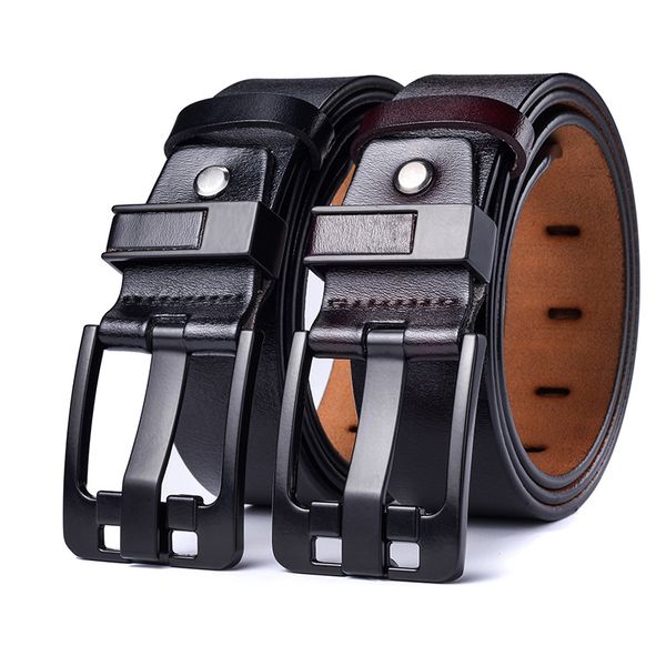leather belt cowhide men's pin buckle belt retro casual, Black;brown