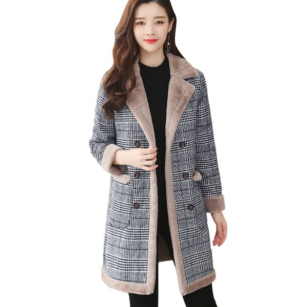 new women's coat winter 2020 fashion elrgant plaid jacket thicken plus velvet warm outerwear long wool blends coat female, Black
new women's coat winter 2020 fashion elrgant plaid jacket thicken plus velvet warm outerwear long wool blends coat female, Black