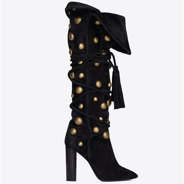 new arrival women thigh high boots gold spike pointed toe chunky heel knee winter autumn motorcycle boots, Black
new arrival women thigh high boots gold spike pointed toe chunky heel knee winter autumn motorcycle boots, Black