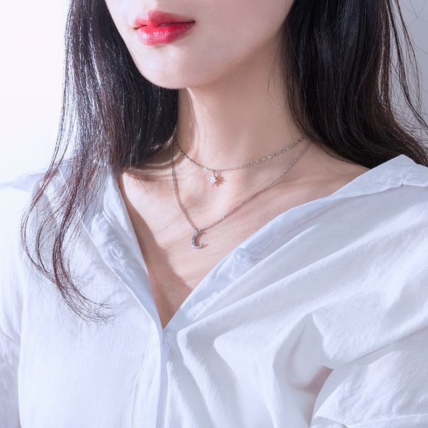 chains 2021 fashion double layer star moon charm necklace clavicle chain cubic zircon for women jewelry, Silver
chains 2021 fashion double layer star moon charm necklace clavicle chain cubic zircon for women jewelry, Silver