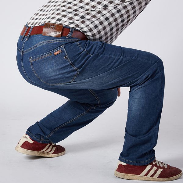 men's jeans 2021 fat guy loose plus size trousers pants thin with, Blue