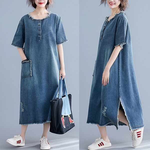 casual dresses #0404 vintage denim dress women plus size o neck front buttons side split retro jeans female loose midi patchwork pockets, Black;gray
casual dresses #0404 vintage denim dress women plus size o neck front buttons side split retro jeans female loose midi patchwork pockets, Black;gray