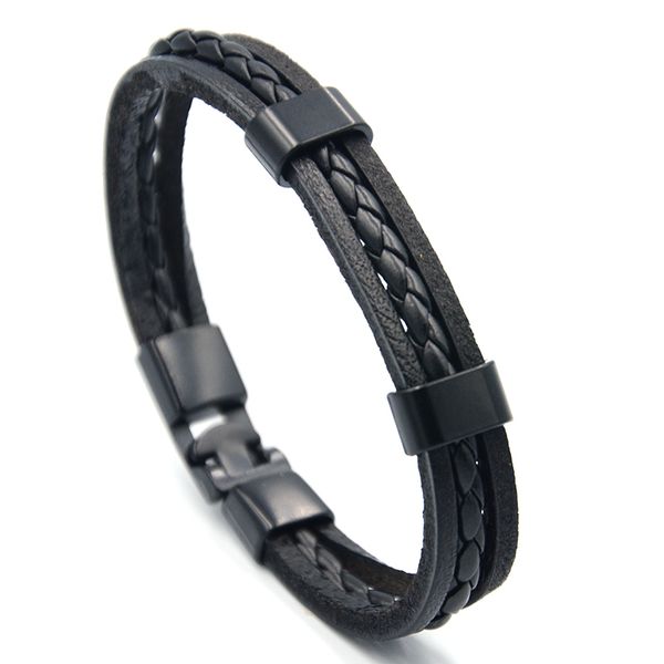 junwei men's, black woven release buckle leather bracelet simple style multi-layer leather rope men's bracelet zinc alloy
junwei men's, black woven release buckle leather bracelet simple style multi-layer leather rope men's bracelet zinc alloy