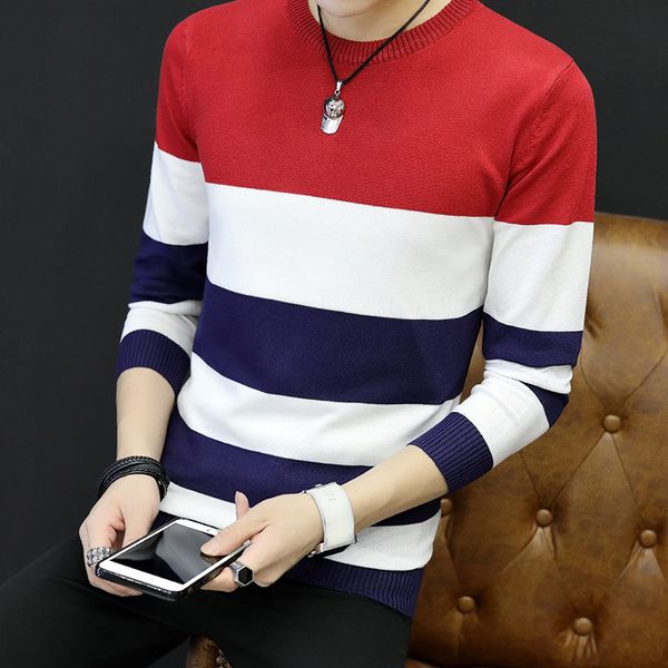 new 2020 age season men round collar thin striped sweater sweater trend, White;black
new 2020 age season men round collar thin striped sweater sweater trend, White;black